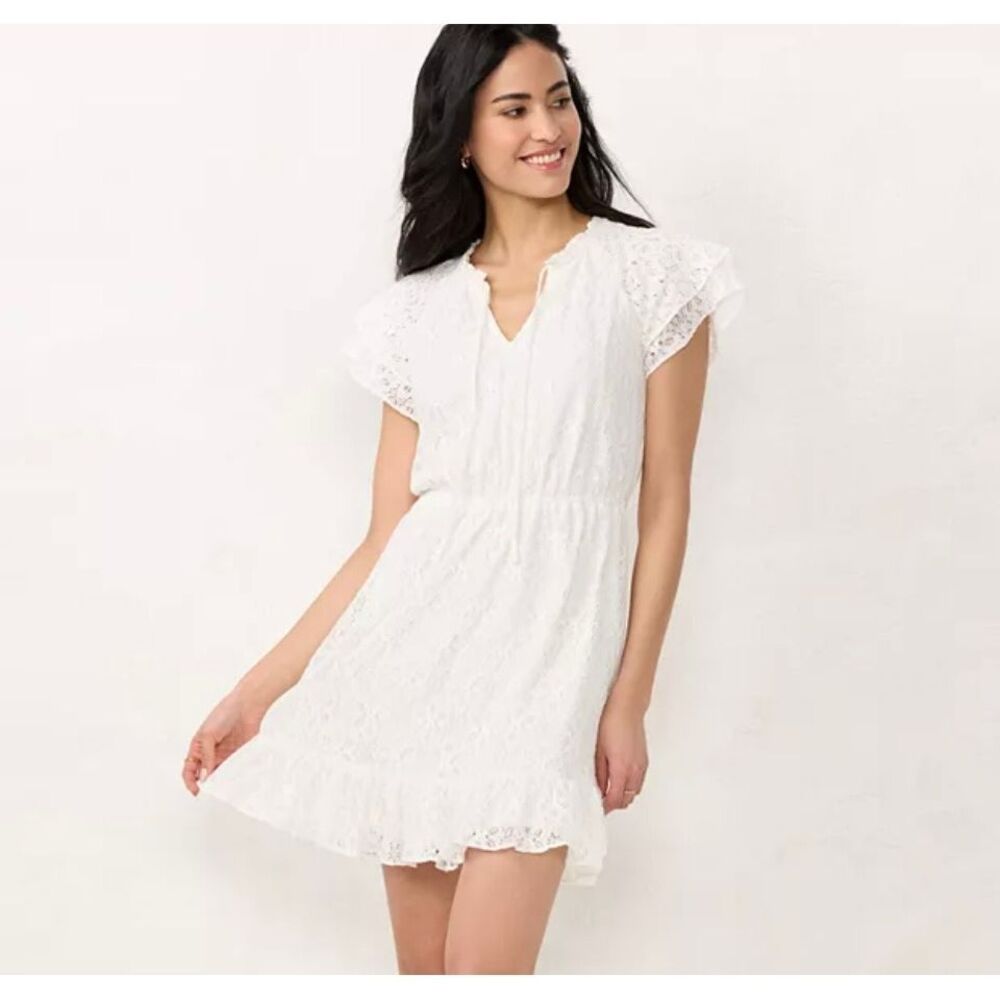 Lauren Conrad Double Ruffle Sleeve Fit & Flare Dress NWT